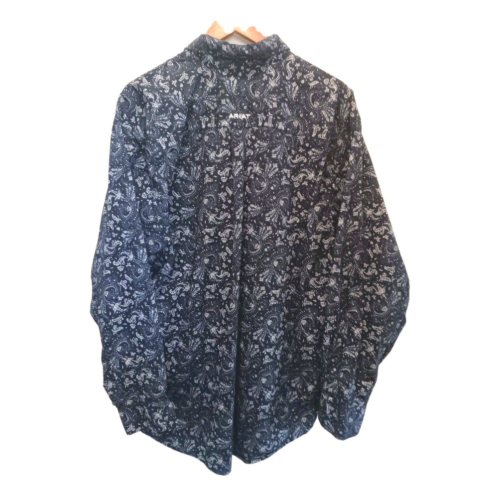 Ariat Men's XL Navy Paisley Long Sleeve Western Button Down Cotton Shirt - Picture 7 of 13